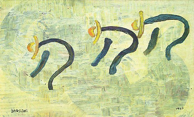 Arnold Daghani, Hommage à Jean-François Millet (Less glaneuses), 1965, oil and gouache on paper, 30 x 50 cm