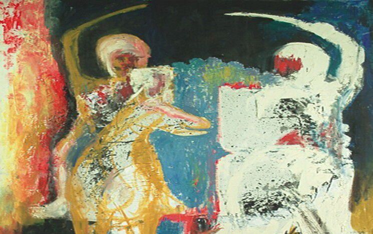 Jimo Bola Akolo, Northern Horsemen, 1963, oil on canvas