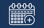 White calendar icon on blue background