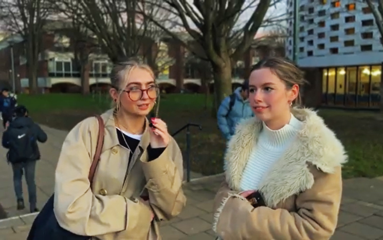 Still from video featuring two students discussing belonging