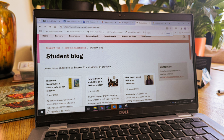 A laptop with the Student Blog on screen