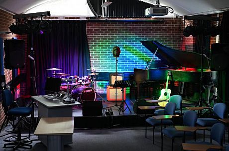 Recital Room in Falmer House showing facilities and equipment available