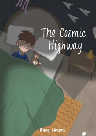 Animated picture of a boy asleep in bed (view from ceiling), next to him is a teddy bear. He has a mobile of paper aeroplanes above his bed.