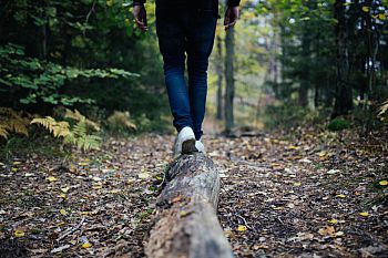 photo of feet walking through woodland