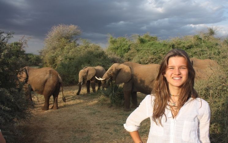 PhD student Jemima Scrase with elephants