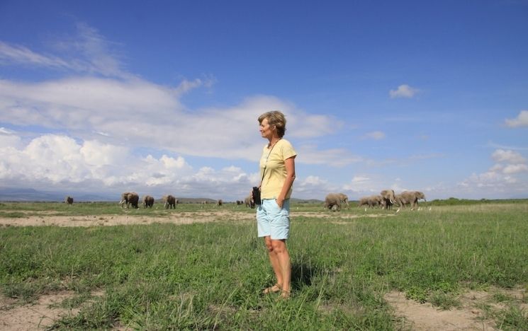 Prof Karen McComb with elephants