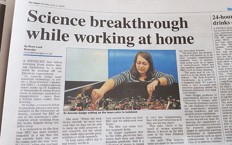 Newspaper article - Science breakthrough while working at home
