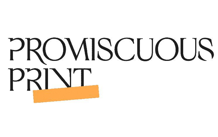 The words Promiscuous Print with an orange line