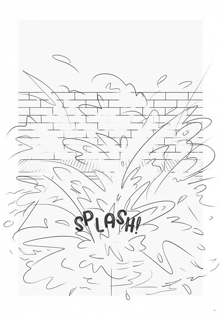 The surace of the water splashes up with the word 'splash'