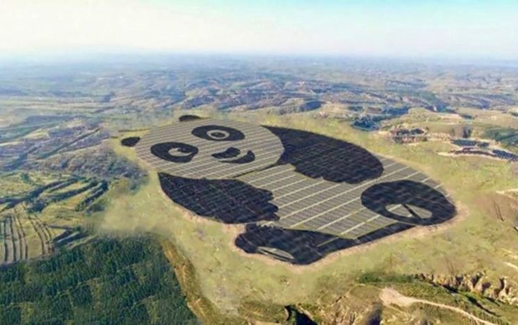 A solar farm in the shape of a panda, Datong, China, 2017