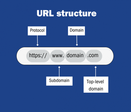 Blue graphic showing the structure of a URL