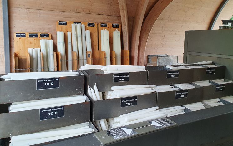 candles with collection box in the 'chapels of light'