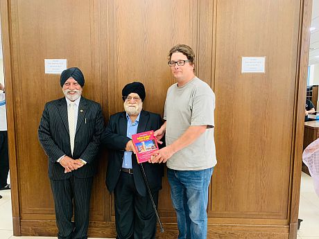 Prof. Magnus Marsden stood with 2 members of the Guru Nanak Darbar in Southall