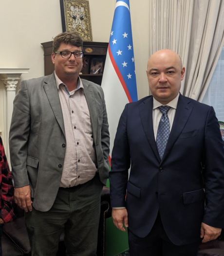 Prof. Magnus Marsden standing beside Uzbekistan's Ambassador