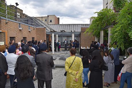 Crowd gathered to watch the opening addresses at the launch of the exhibition