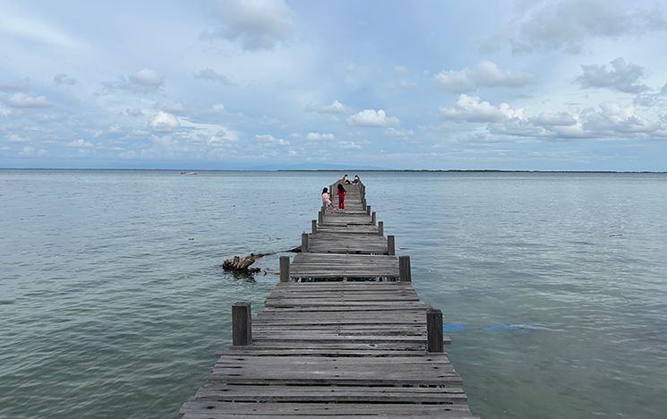 Children on wooden jetty over the sea