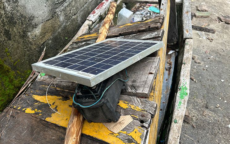 Solar panel on wooden bench