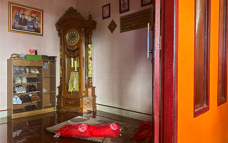 Grandfather clock against a pink wall
