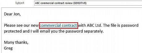 The subject line of an email contains the word 'Sensitive'