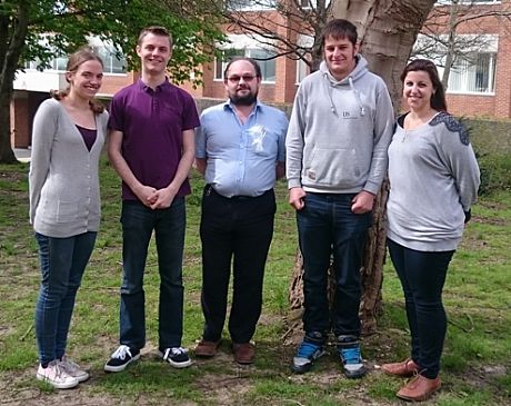 The group, April 2016, from left: Vicki, Matt, Ian, Pete and Sam