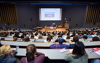 international students at welcome event about visas