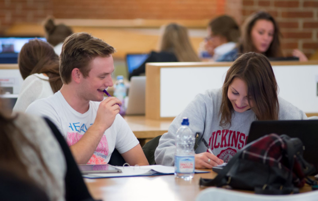 Students studying in the library at the University of Sussex