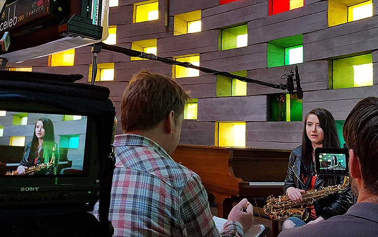 A student being interviewed for a film at the University of Sussex