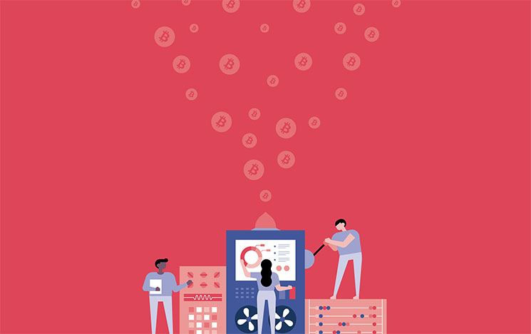Infographic of cryptocurrency mining machine