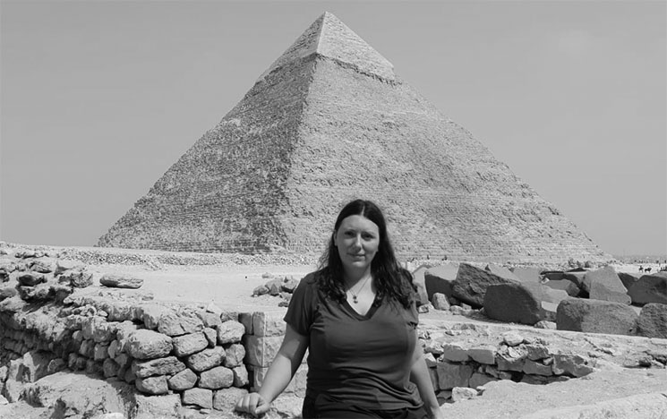 Charlotte stood in front of a pyramid in Egypt