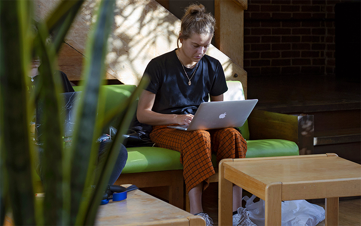 Student working on laptop at the University of Sussex