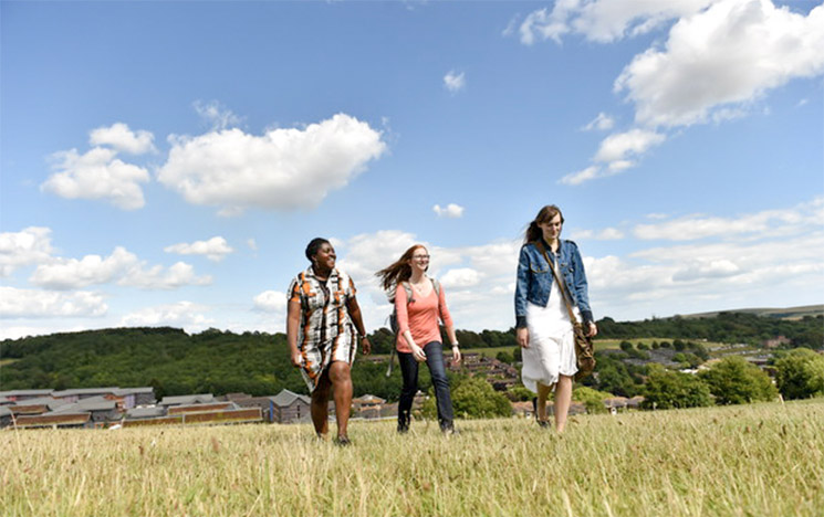 Students walking in the countryside