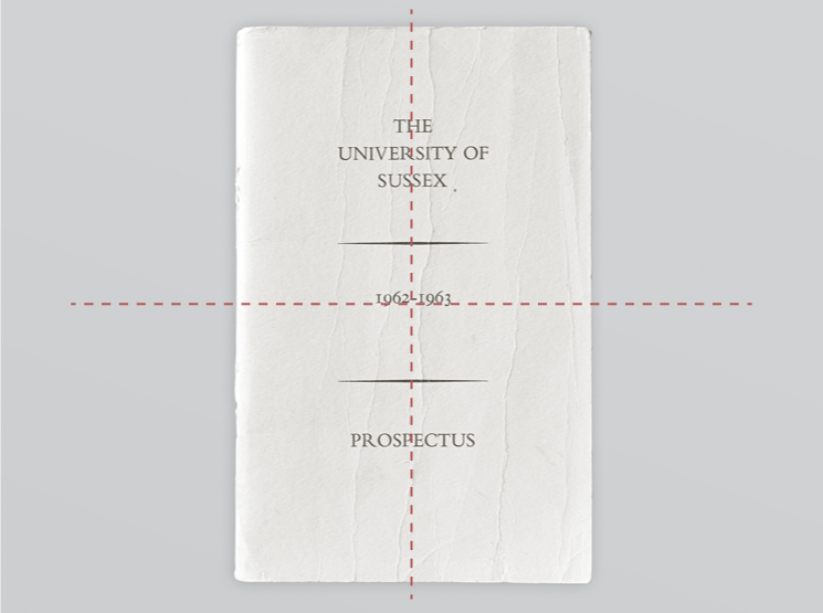 The front cover of the first Sussex prospectus, dating from 1962, showing the centrally aligned look.