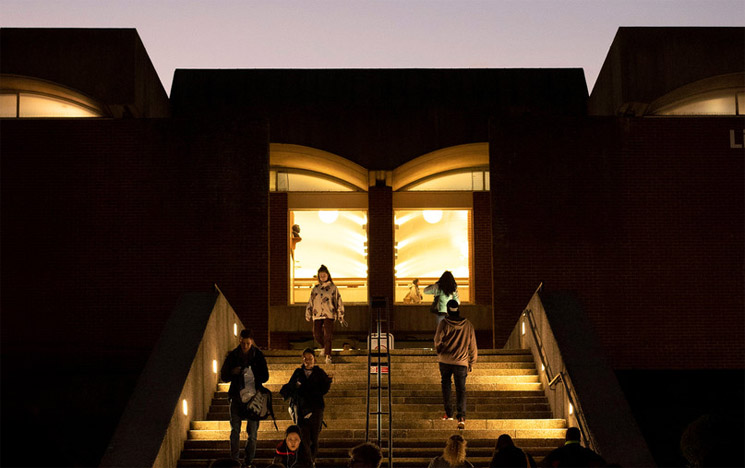 The University of Sussex library at night