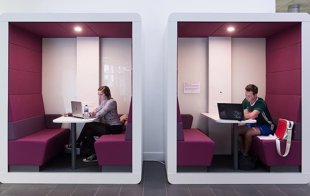Students revising in study pods in the Jubilee building