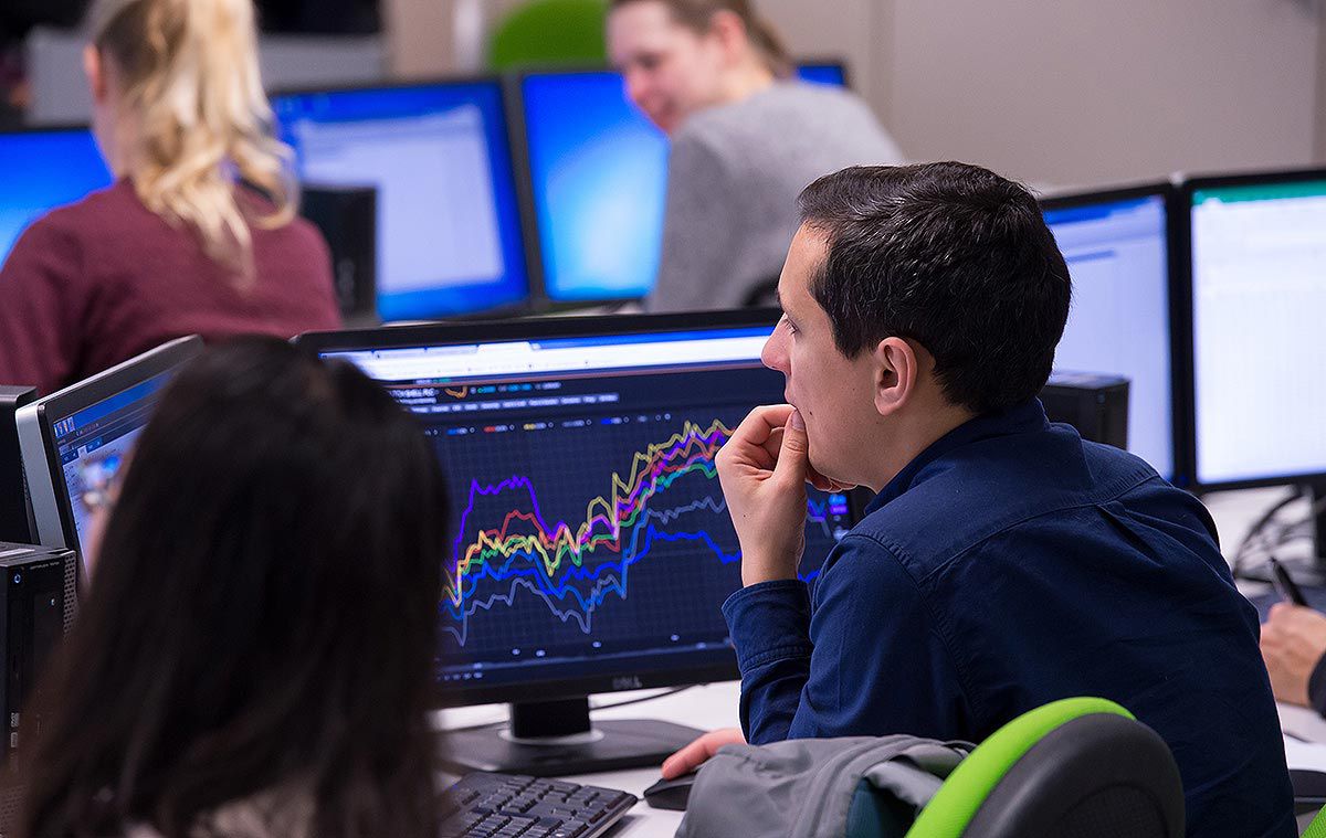 A student analyses data at a computer