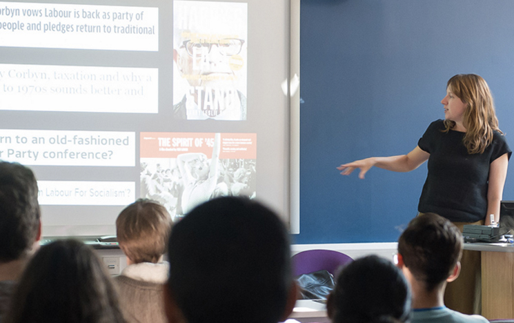 Students in a politics seminar at the University of Sussex