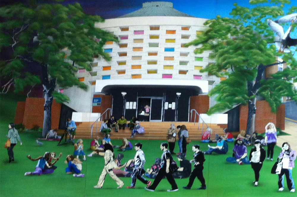 A new mural depicting campus life goes on display