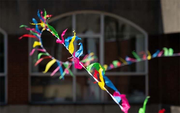 Colourful bunting on campus