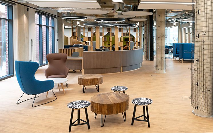 The new Student Centre reception area, waiting to welcome students.