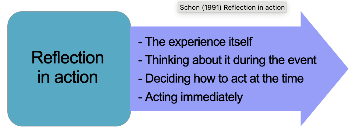 Reflecting in an event - Example Model, Schön (1991). Read text version below