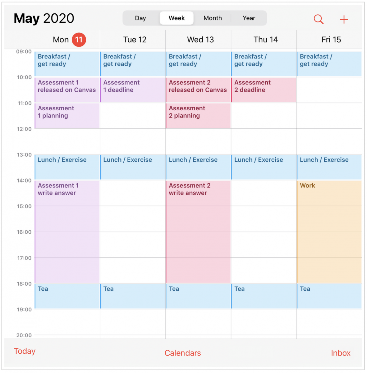 An image of a 2020 calendar with planning deadlines added