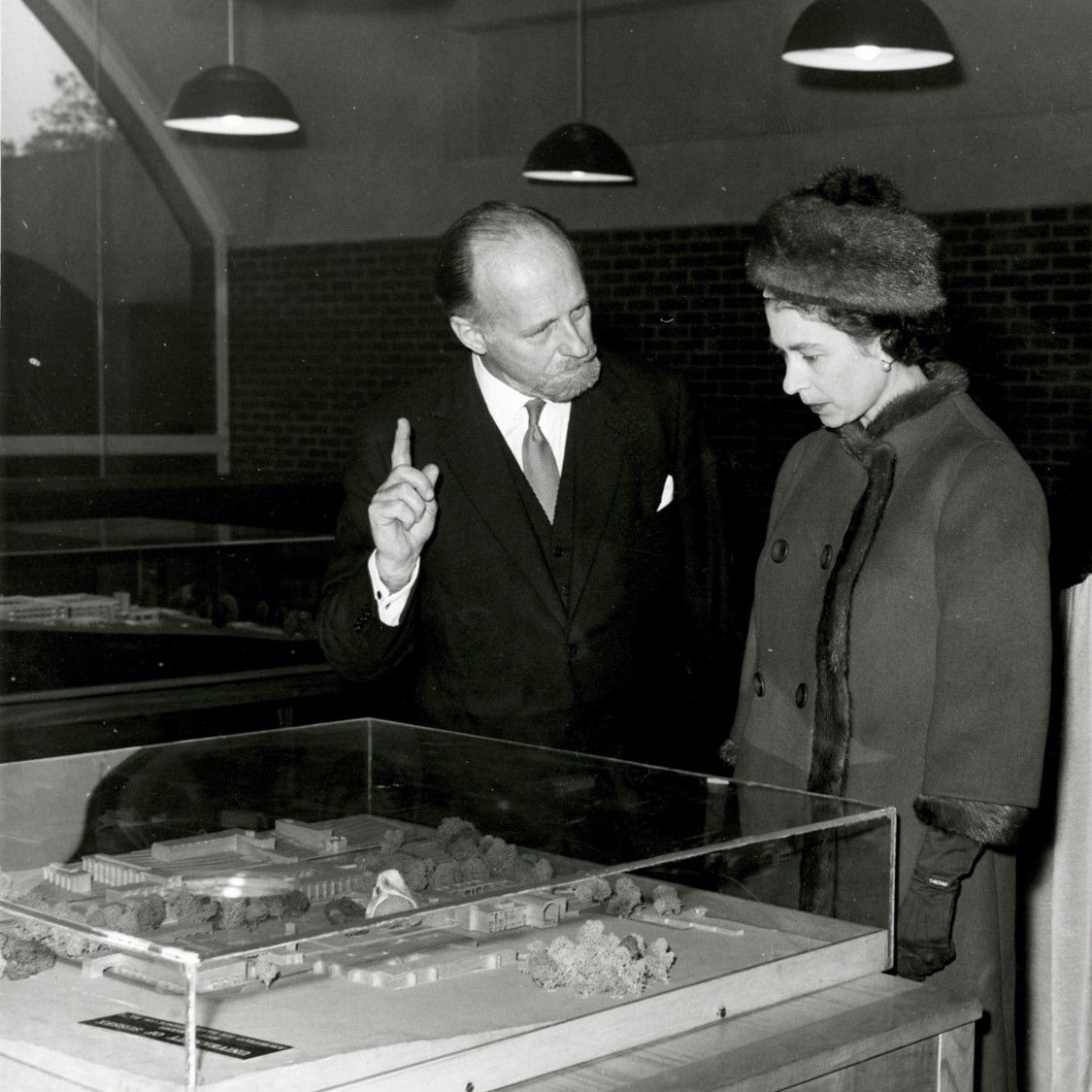 The Queen takes a keen interest in the work of Basil Spence, who designed the Sussex campus.