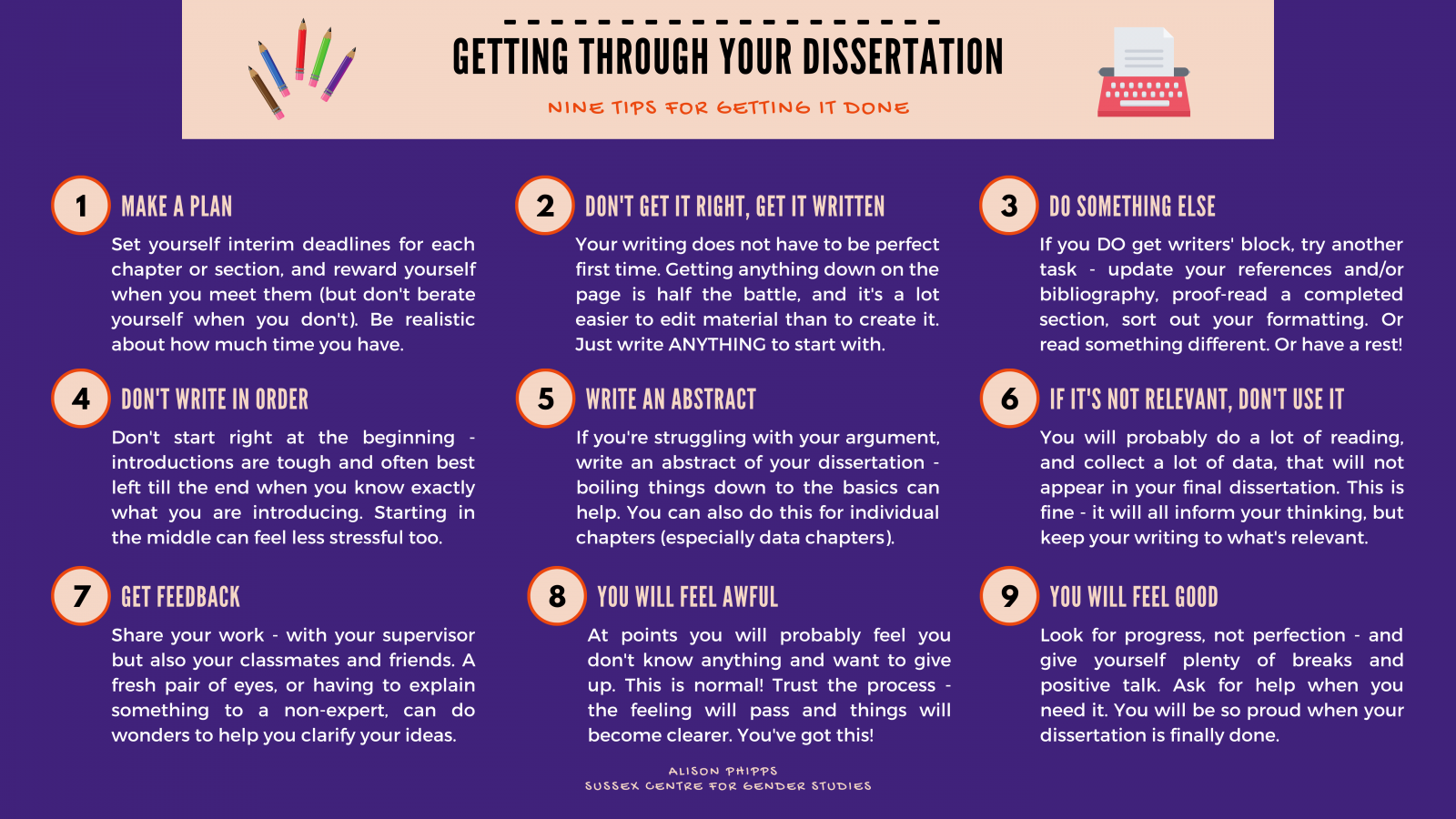 Nine tips for getting through your dissertation