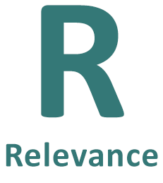 The letter R followed by the word Relevance