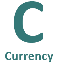 The letter C followed by the word Currency