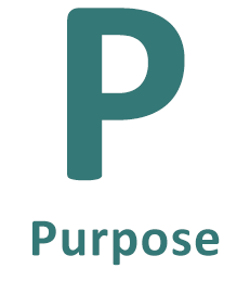 The letter P followed by the word Purpose