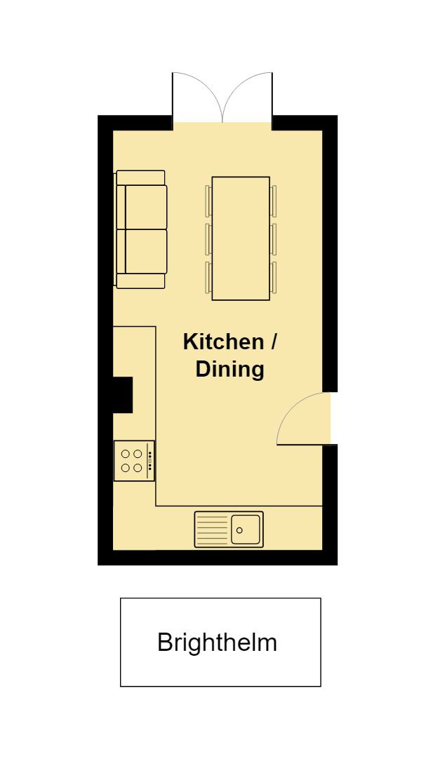 Illustration of Brighthelm accommodation kitchen and lounge floorplan