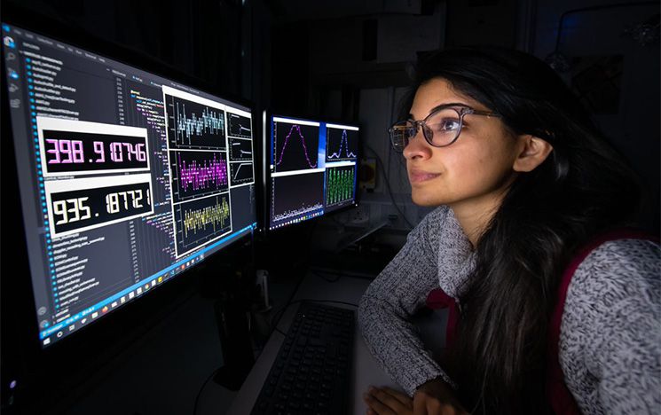 Dr Mariam Akhtar, Research Fellow with IQT group, analysing data.