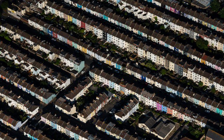 An aerial picture of the Hanover area of Brighton with its colourful terrace houses