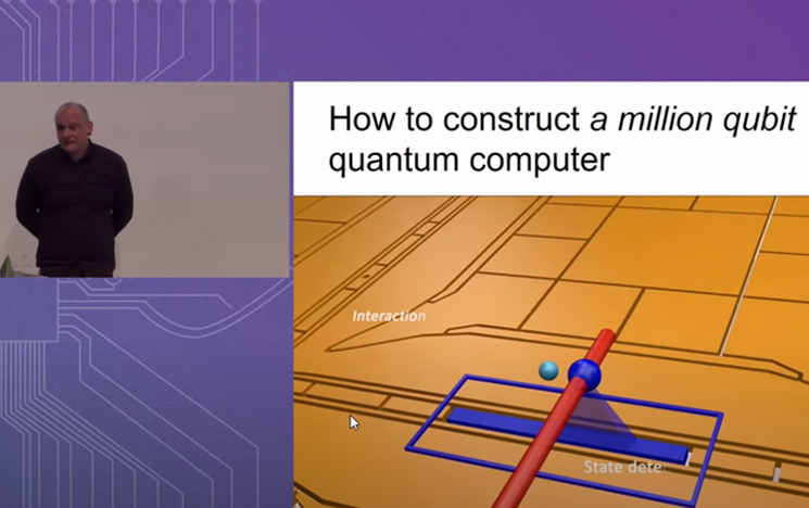 t
Queens lecture 2023 Berlin video-still - text: How to construct a million qubit quantum computer